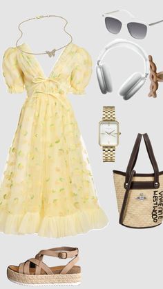 #outfitinspo #cuteoutfit #outfitideas #springcore #yellowvibes Pastel Yellow Dress Aesthetic, Pastel Yellow Outfits, Cute Yellow Spring Dress, Springcore Outfits, Yellowcore Outfits, Yellow Outfits, Yellow Outfit Cottagecore, Yellow Summer Dress Aesthetic, Outfits Pastel