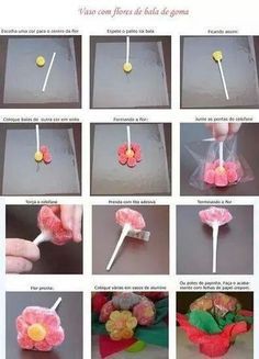 the instructions for making candy lollipops are shown in several different ways, including how to make them