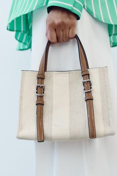 MINI TOTE BAG - Multi-color | ZARA United States White Canvas Satchel Shoulder Bag, White Canvas Shoulder Bag With Double Handle, Summer Canvas Shoulder Bag For On-the-go, Canvas Satchel With Top Carry Handle, White Canvas Tote Shoulder Bag, Beige Cotton Satchel With Adjustable Strap, Beige Canvas Satchel Bucket Bag, Trendy Cream Canvas Bag, Summer Canvas Bag For On-the-go