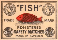 a red fish stamp with words on it