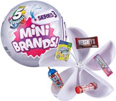 an assortment of candy and candies on a white background with the words mini brands