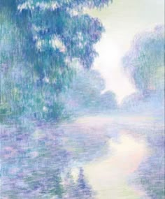 a painting of trees and water in pastel