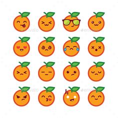 oranges with different facial expressions on them - food objects clippings / characters