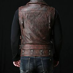 Steampunk Zip Up Leather Vest Sleeveless Biker Jacket – Biker Forward Brown Punk Leather Jacket For Biker Events, Fitted Brown Leather Punk Jacket, Punk Sleeveless Outerwear For Streetwear, Punk Style Vest For Streetwear In Fall, Edgy Sleeveless Denim Vest For Fall, Edgy Fall Vest For Alternative Fashion, Edgy Vest For Alternative Fashion In Fall, Punk Style Vest Outerwear For Fall, Leather Vest For Motorcycling In Fall