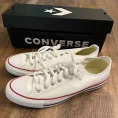 I Ordered These Online And Accidentally Got The Wrong Size. These Are Brand New And In Perfect Condition! Super Cute Converse, Just Too Big For Me! The Shipping Box And Converse Box Are Still Intact. They Have Never Been Worn. Would Make A Perfect Gift To Your Loved One Or To Yourself! White Converse Canvas Shoes, Sporty White Converse Canvas Shoes, Cheap White Converse Canvas Shoes, Plain White Converse, All White Converse, Converse White Low Cut, Converse Shoes Men, Cute Converse, Converse White