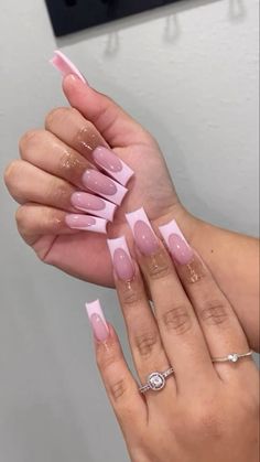 Nail Ideas For Medium Nails, Medium French Tip Acrylic Nails Pink, Pink French Tip Nails With Diamonds, Simple Pink Acrylics, Easy But Cute Nail Designs, Pink Acyrilics Nails, Medium Length Pink Nails, Medium Long Nails Ideas, Pink On Pink French Tip