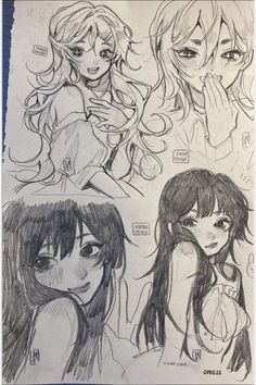 some drawings of girls with long hair