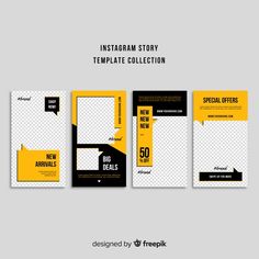 the instagram story template collection is shown in yellow and black, with an empty area for