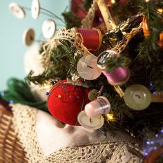 a small christmas tree with ornaments on it