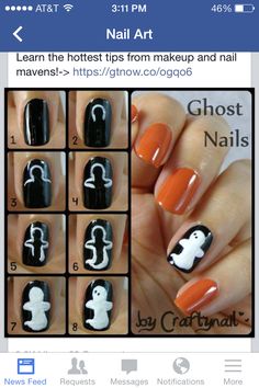 Nail art Halloween Nail Art Tutorial, Ghost Nails, Halloween Nails Diy, Halloween Nails Easy, Nagel Tips, Holiday Nail Art, Halloween Nail