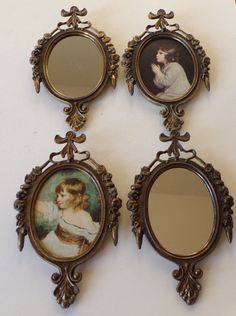 Vintage Italian Florentine Ornate Oval Framed Prints Mirrors Metal 4 X 6 1/2" Approx. 6.5" tall, 4" wide Very good condition. One speck on one mirror. Please see photos. Oval Frame, Vintage Italian, See Photo, Framed Prints, Mirror, Tattoos, Frame