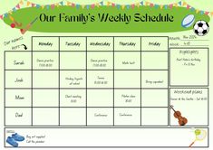 the family's weekly schedule for their upcoming soccer game is shown in this image