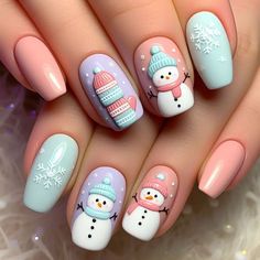 Pastel Christmas Nails, Christmas Nails Simple, Snowman Nails, Nail Art Noel, Art Deco Nails, Christmas Gel Nails, Christmas Nails Acrylic, Winter Nail Art, Winter Nail Designs