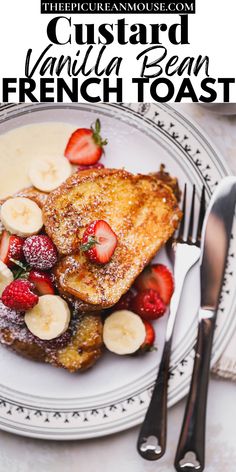 french toast with strawberries and bananas on a plate