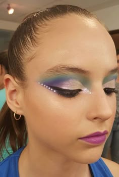 Color Guard Show Makeup, Makeup Ideas For Dance Competition, Recital Makeup For Kids, Gymnast Makeup, Color Guard Makeup, Aerial Costume