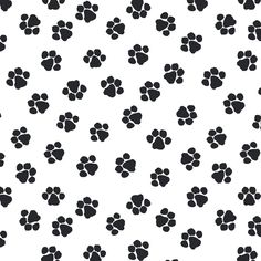 black and white dog paw prints on a white background seamless wallpaper, pattern