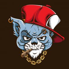 Gangster cat with red cap | Premium Vector #Freepik #vector #cartoon #animal #red #cat Gangster Cat, Artwork Cartoon, Cartoon Silhouette, Graffiti Characters, Dope Cartoon Art, Art Clothing, Nft Art, Red Cap