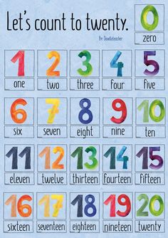 a poster with numbers and the words let's count to twenty written in different colors