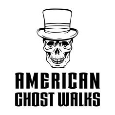 an american ghost walks logo with a skull wearing a top hat