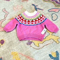 Nwt Old Navy ‘Fair Isle’ Sweater. Perfect Condition! Soft And Cozy. Playful Pink Crew Neck Sweater, Pink Fall Playwear Top, Cozy Winter Sweater For Playtime, Cute Winter Sweater For Playtime, Playful Winter Sweater For Playtime, Cute Knit Tops For Playtime, Playful Winter Sweater For Playwear, Pink Fair Isle Pattern Top For Fall, Cozy Fit Pink Knit Sweater