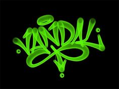 some type of graffiti written in neon green