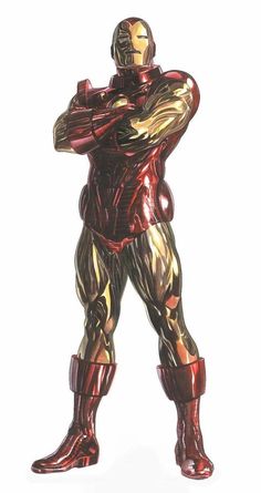 the iron man statue is standing in front of a white background and has his hands on his hips