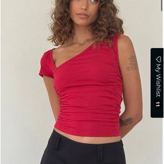 Motel Rocks Red One Shoulder Top Nwt!! Red Stretch Edgy Top, Edgy Red Top For Night Out, Red Y2k Style Tops For Party, Edgy Red Summer Top, Fitted Red Top In Edgy Style, Rebellious Spring Tops, Edgy Red Summer Tops, Trendy Red Tops For Night Out, Mesh Button Up