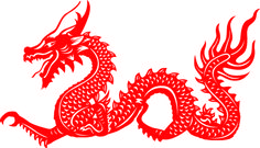 a red paper cut out of a dragon