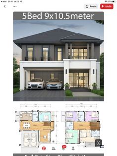 the floor plan for a house with two cars parked in front of it and an image of