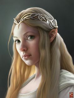 a painting of a girl with long blonde hair wearing a tiara and braids