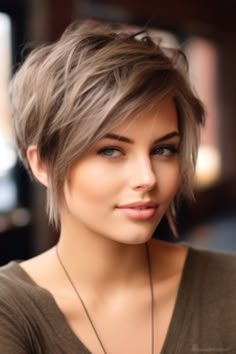 The pixie cut with long side bangs and layers is a haircut that also carries feminine vibes. The long side bangs beautifully frame the face, while the layered cut adds texture and dimension. Click here to check out more cute short layered haircut ideas. Layered Haircut Ideas, Longer Pixie Haircut, Long Pixie Hairstyles, Side Fringe, Short Layered, Short Hairstyles For Thick Hair, Short Layered Haircuts