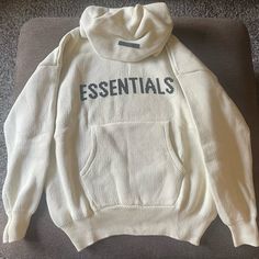 Fear Of God Essentials Hoodie In Cream Size L Essentials Knit Hoodie, Essentials Hoodie, Fear Of God Essentials, Fear Of God, Knit Hoodie, Cream Color, Men Sweater, Man Shop, Cream