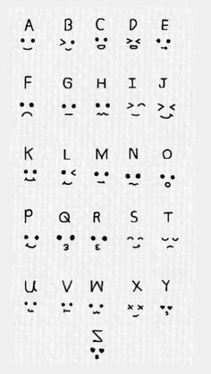 an old english alphabet with smiley faces and letters on it, all in different styles