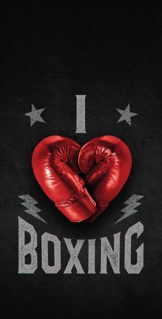 i love boxing with two red boxing gloves in the shape of a heart on a black background