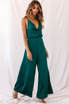 Special Occasion Jumpsuit, Green Bridesmaid Jumpsuit, Cowl Neck Jumpsuit, Jumpsuit Prom, Prom Jumpsuit, Fancy Jumpsuit, Party Jumpsuit, Chic Jumpsuit