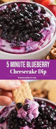 no bake blueberry cheesecake dip in a bowl