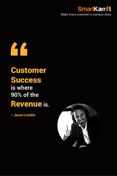 a black and white photo with a quote from aaron lenkin on customer success