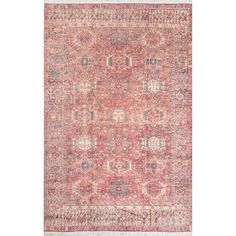 an antique rug with red and pink colors