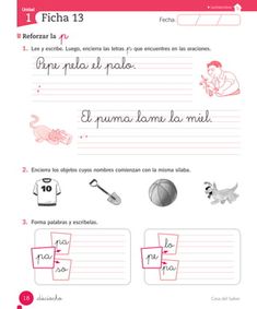 the spanish worksheet for children to learn how to read