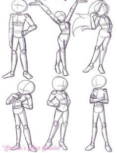 an animation character's body and head with different poses for each person to draw