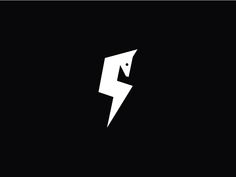 a black and white logo with a lightning bolt in the middle, on a dark background