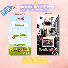 the graduation theme is displayed on two separate screens, one with an image and the other with