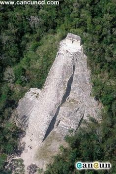 an aerial view of the ruins in the jungle