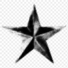 a black and white star with halftone dots on the bottom, as well as an image