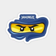 a sticker with the word ninja on it's face and eyes covered by a blue