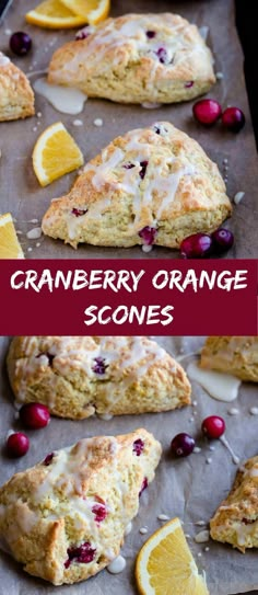 cranberry orange scones on a baking sheet