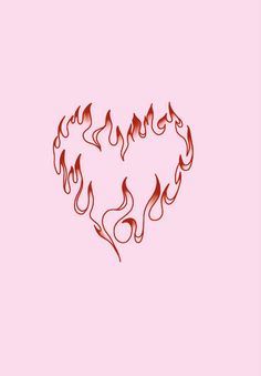 a heart with flames drawn on it in the shape of a fireball, against a pink background