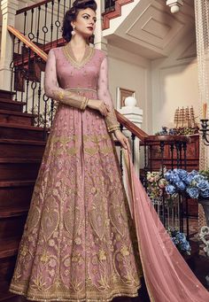 Light Pink Net Embroidered Lehenga Style Anarkali Suit 5804B Gowns Online Shopping, Designer Gown, Anarkali Gown