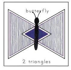 the butterfly has two triangles on it's back and is in front of another triangle