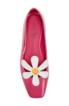 A whimsical daisy appliqué enriches the instep of a glossy flat fashioned with a square toe for contemporary appeal. Synthetic upper/synthetic and textile lining/synthetic sole Imported Preppy Casual, Heart Shoes, Cute Flats, All About Shoes, Fancy Shoes, Glass Slipper, Shoe Inspo, Shoe Lover, Fashion Flats